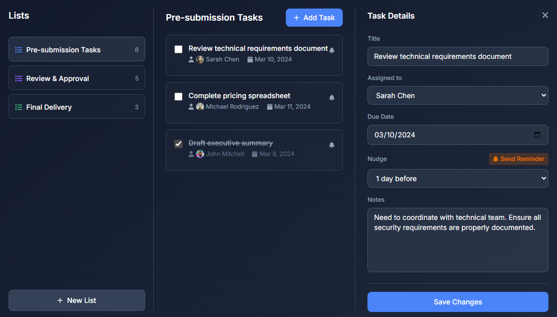 RapidRFP Lifecycle and Compliance Management Dashboard